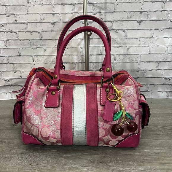 Coach Handbags - Coach Signature 2186 Metallic Detail Satchel Handbag Purse Rare Pink